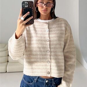 Raynna Button Up Cardigan Beige Stripe